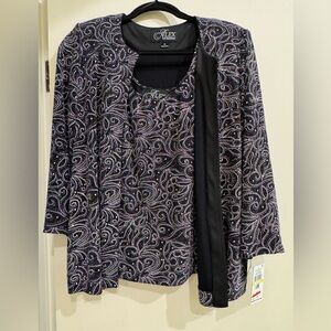 Alex Evenings NWT 2 piece jacket with matching top set. Black/gold/silver design